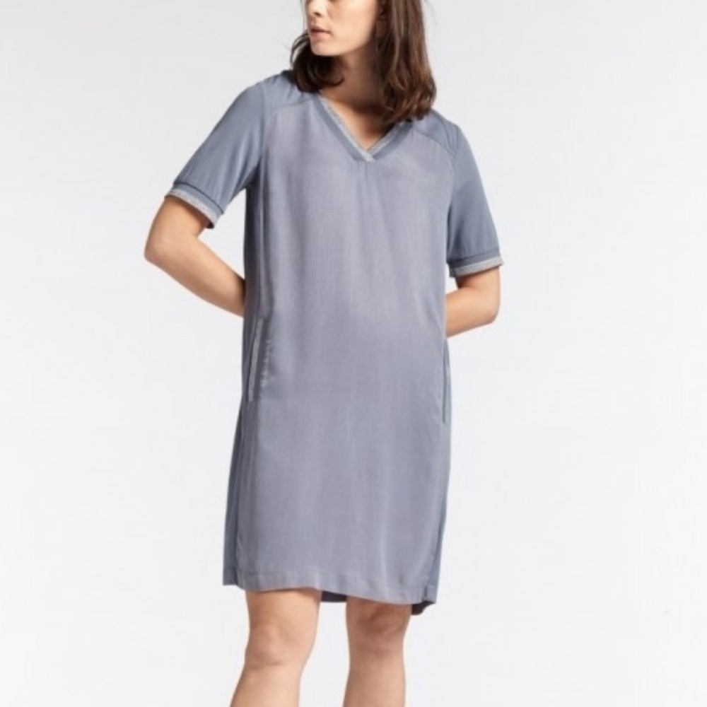 Sandwich sporty casual dress cupro metallic grey blue size 38